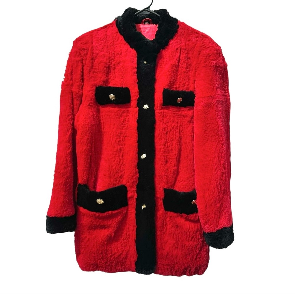Vintage Red Black FAux Fur Coat L/XL Marching Band royal guard costume cosplay